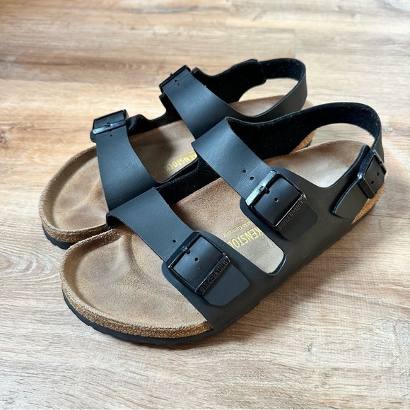 Mens Classic Birkenstock Milano Black Leather Sandals Size US 12 EU 45 - Picture 1 of 12